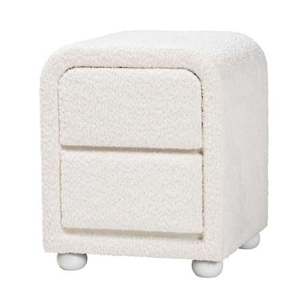 Baxton Studio Bonilla Modern White Teddy-Bear Fabric and Rubberwood 2-Drawer Nightstand 244-13651-ZORO